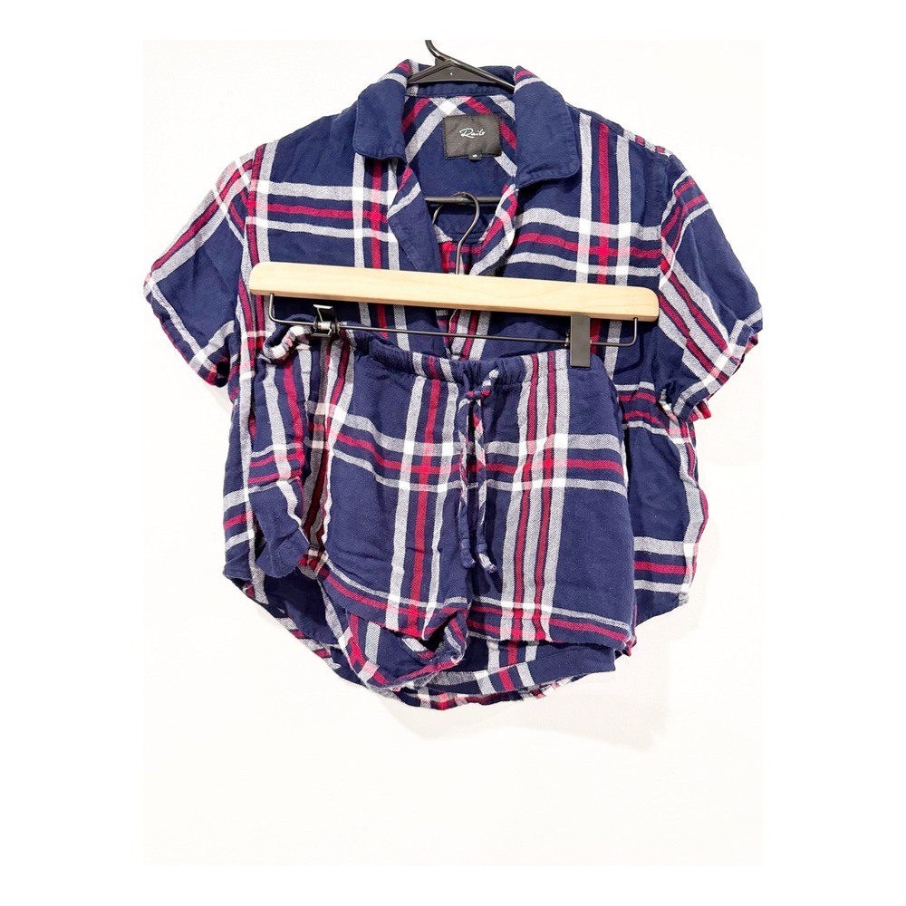 Rails Darcie Plaid Pajama Set Navy Red White Short Sleeve Top and Shorts XS